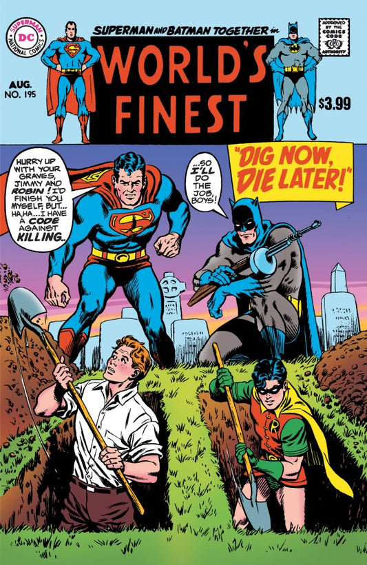 DC COMICS WORLD'S FINEST COMICS #195
Superman and Batman on the cover of 'World's Finest' comic book with a farmer and child in the foreground.