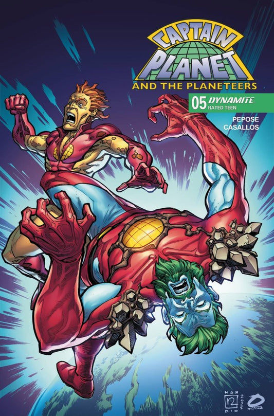 DYNAMITE COMICS CAPTAIN PLANET #5
Comic book cover featuring Captain Planet and the Planeteers with dynamic pose and vibrant colors.