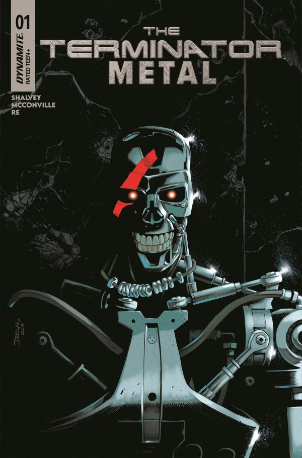 DYNAMITE COMICS TERMINATOR: METAL #1
Comic book cover featuring a robot with red eyes and the title 'The Terminator Metal'.
