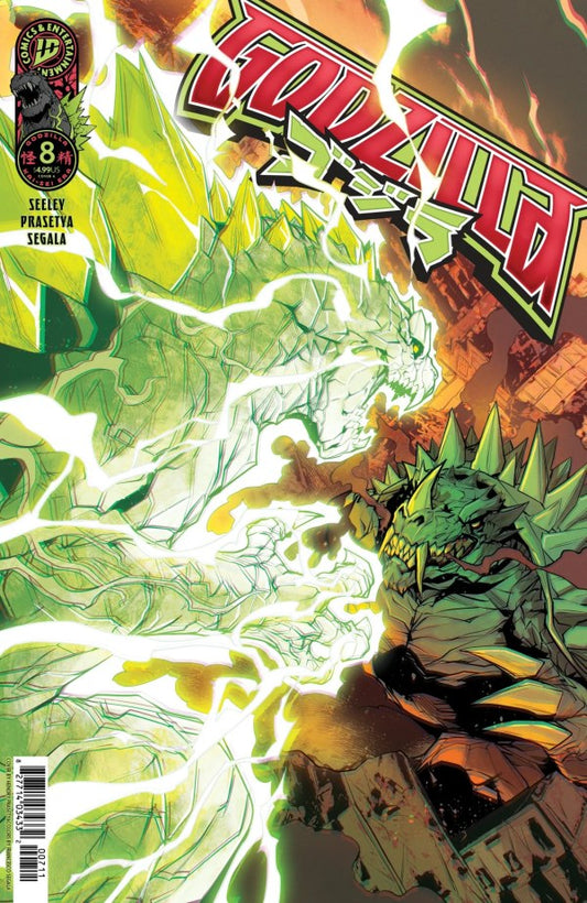 IDW COMICS GODZILLA #8 
Comic book cover featuring a green dragon-like creature and a character in a hat with flames.