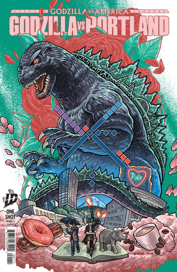IDW COMICS GODZILLA VS. AMERICA: PORTLAND #1

Comic book cover featuring Godzilla with Portland elements and text 'Godzilla vs. Portland'.