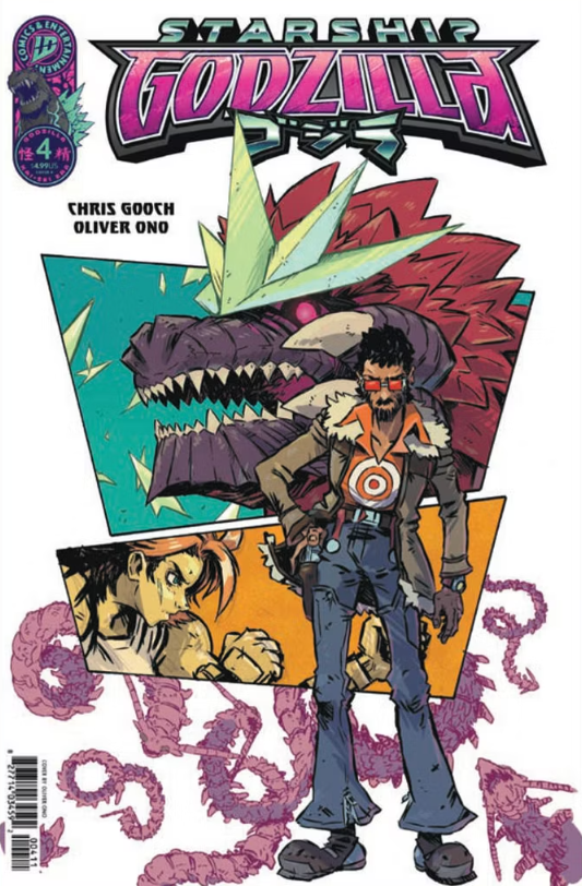 IDW COMICS STARSHIP GODZILLA #4
Comic book cover featuring a character holding a creature with 'Starship Godzilla' branding.