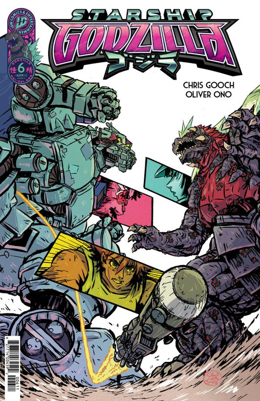 IDW COMICS STARSHIP GODZILLA #6
Comic book cover featuring 'Starship Godzilla' with two robots and a person in the foreground.