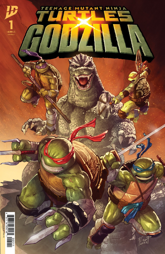 IDW COMICS TEENAGE MUTANT NINJA TURTLES X GODZILLA #1
Comic book cover featuring Teenage Mutant Ninja Turtles and Godzilla
