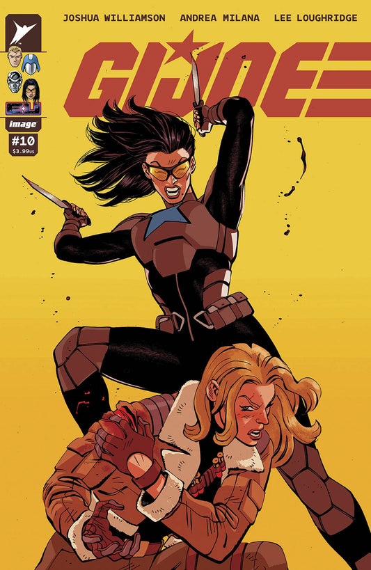 IMAGE COMICS GI JOE #10
Comic book cover featuring two characters with knives on a yellow background