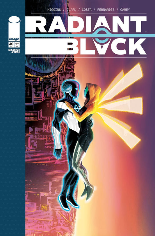 IMAGE COMICS RADIANT BLACK #40
Comic book cover of 'Radiant Black' with superhero character and cityscape background