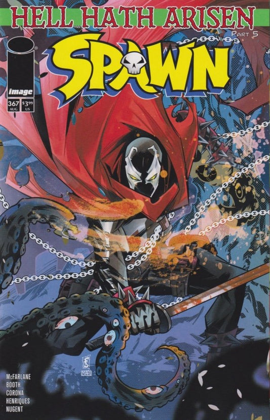 IMAGE COMICS SPAWN #367
Comic book cover of 'Spawn' with a character in a red hood and chains.