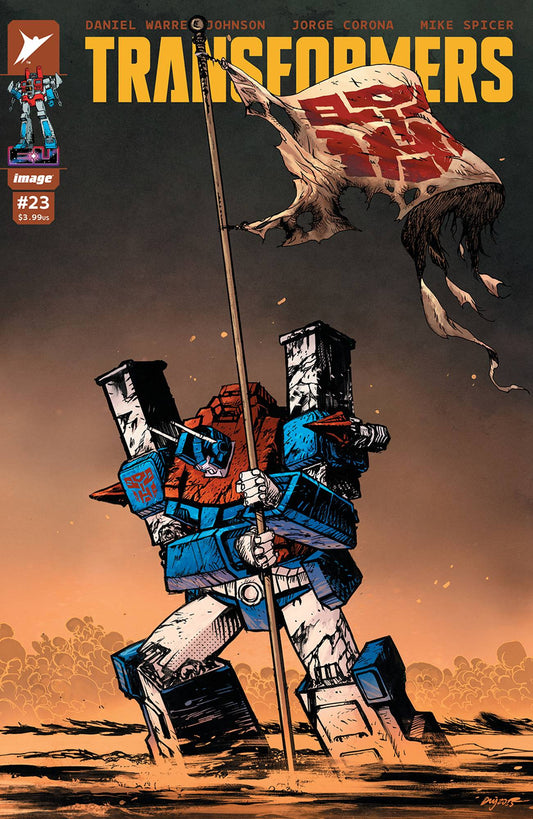 IMAGE COMICS TRANSFORMERS #23
Comic book cover featuring a character holding a flag with 'Transformers' branding.