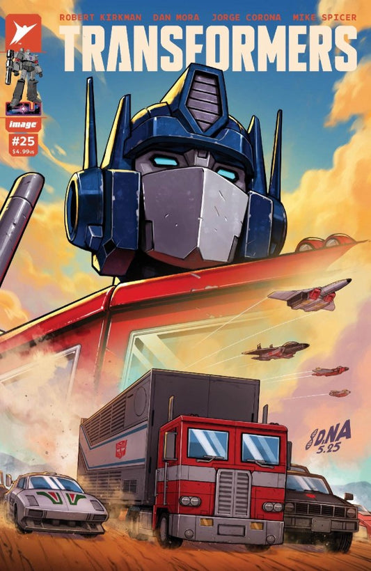 IMAGE COMICS TRANSFORMERS #25
Comic book cover featuring a robot transforming from a truck with a colorful background