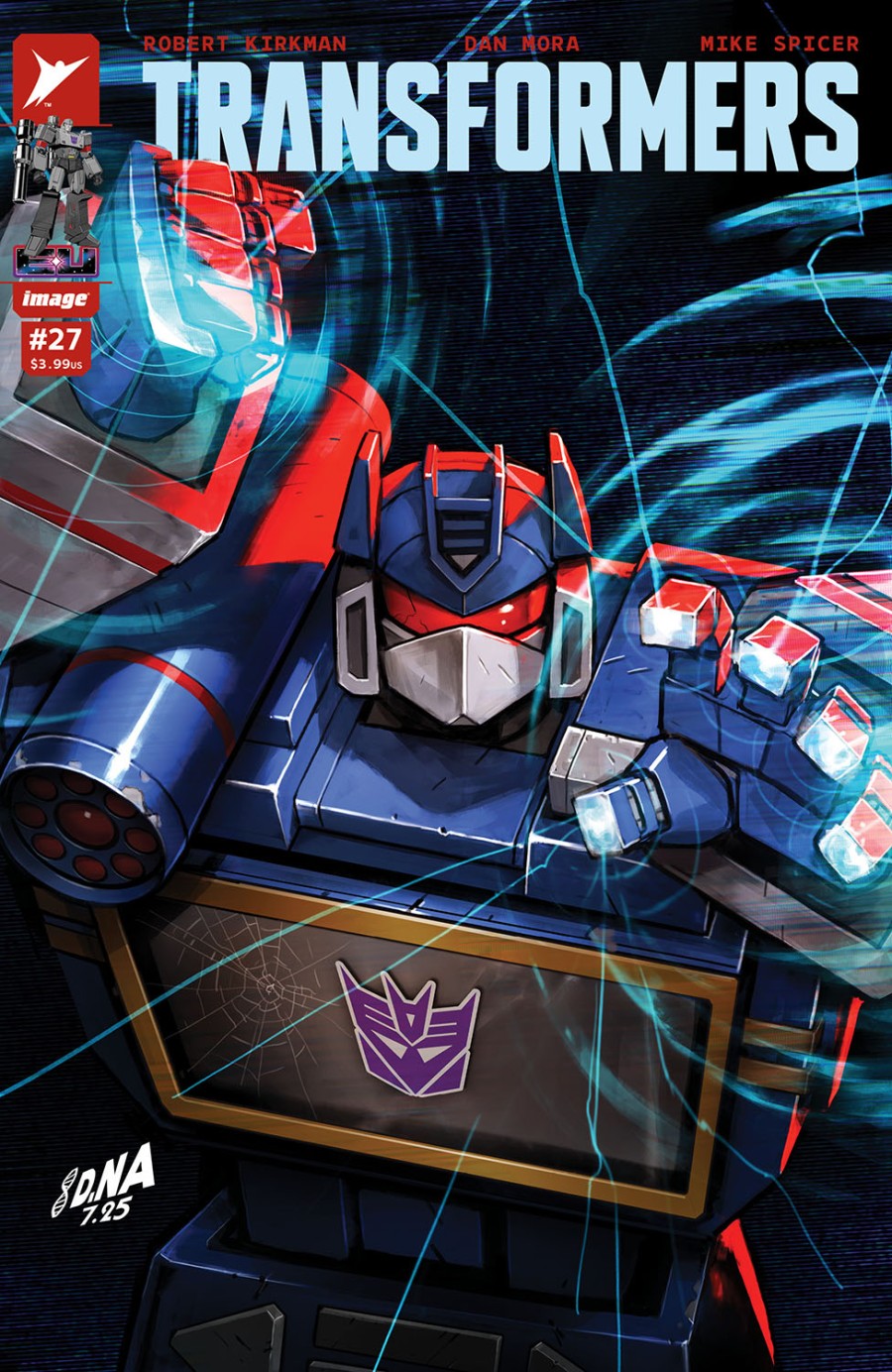 IMAGE COMICS TRANSFORMERS #27
Comic book cover featuring a robot character with a Decepticon logo, titled 'Transformers'.