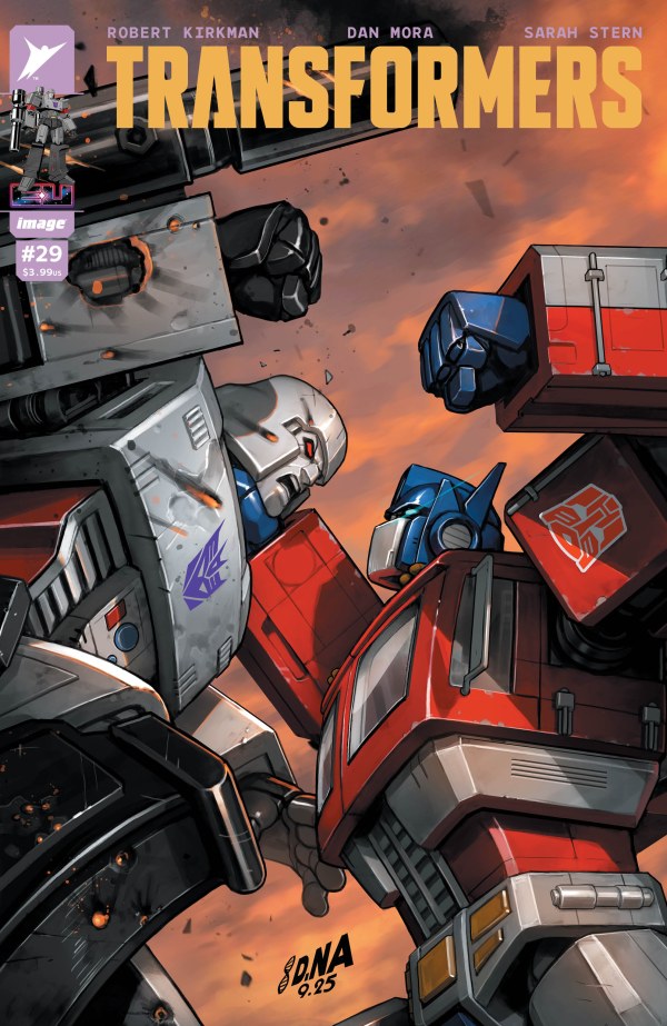IMAGE COMICS TRANSFORMERS #29
TRANSFORMER Comic book cover featuring OPTIMUS PRIME and MEGATRON with a fiery background.
