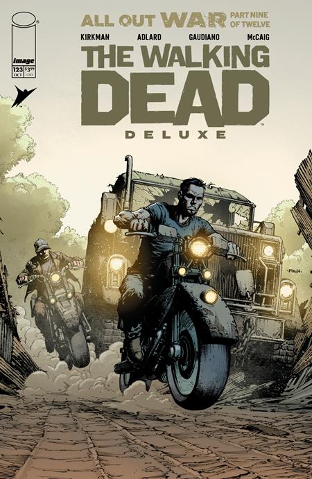 IMAGE COMICS WALKING DEAD DELUXE #123
Comic book cover of 'The Walking Dead Deluxe' with two characters on motorcycles.