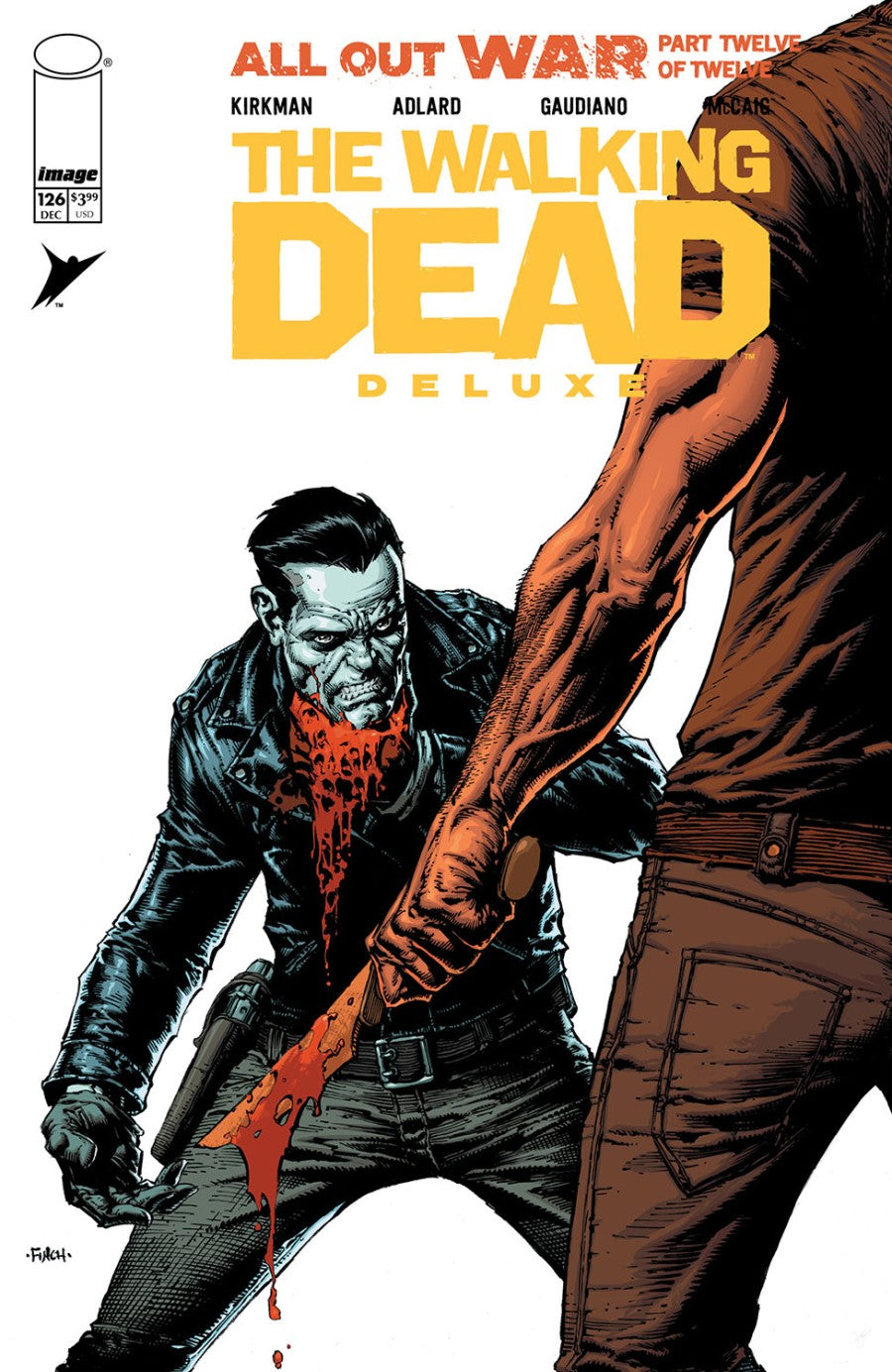 IMAGE COMICS WALKING DEAD DELUXE #126
Comic book cover of 'The Walking Dead Deluxe' with a character holding a knife.
