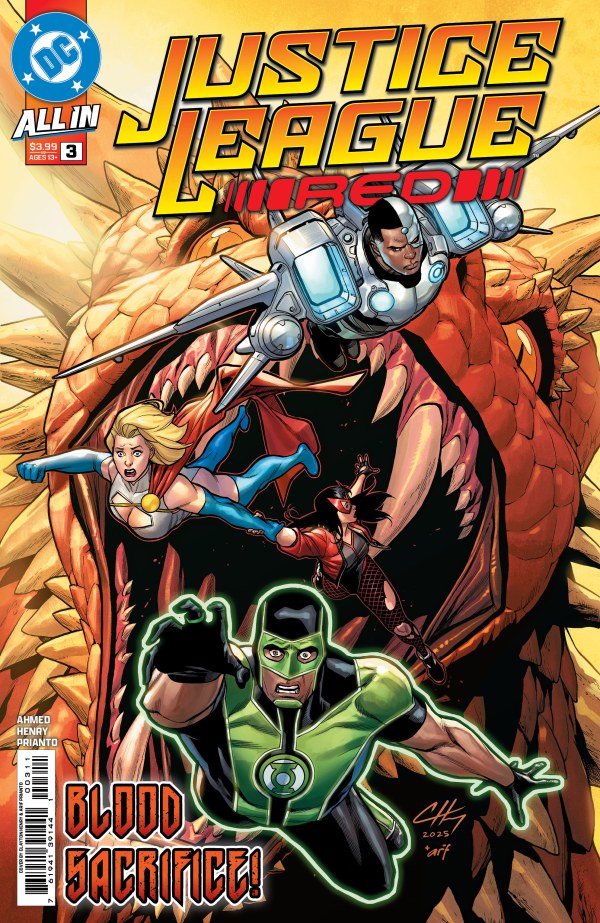 JUSTICE LEAGUE RED #3
Comic book cover featuring characters from Justice League Unlimited with a prominent title and DC logo.