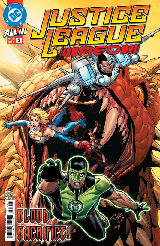 JUSTICE LEAGUE RED #3
Comic book cover featuring characters from Justice League Unlimited with a prominent title and DC logo.