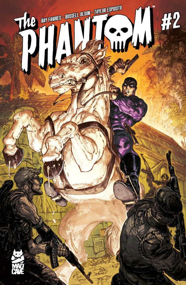 MAD CAVE STUDIOS COMICS THE PHANTOM #2
Comic book cover of 'The Phantom' with a large statue and armed figures.