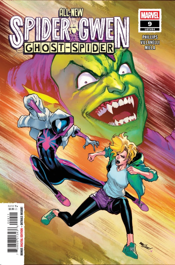 MARVEL COMICS ALL-NEW SPIDER-GWEN: GHOST-SPIDER #9
Comic book cover featuring Spider-Gwen and Ghost-Spider with a colorful background