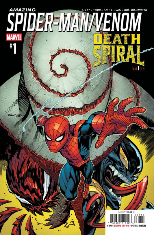 MARVEL COMICS AMAZING SPIDER-MAN/VENOM: DEATH SPIRAL #1
Comic book cover featuring Spider-Man and Venom with a spiral design in the background