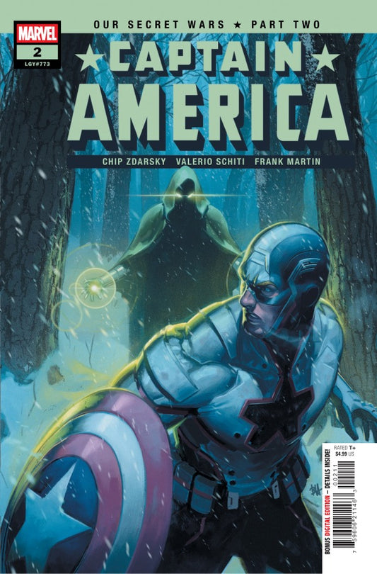 MARVEL COMICS CAPTAIN AMERICA #2
Comic book cover featuring Captain America in a snowy landscape with a Marvel logo.