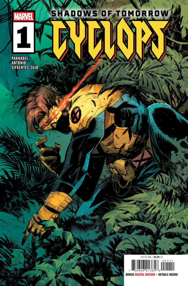 MARVEL COMICS CYCLOPS #1
Comic book cover featuring a character in a jungle setting with 'Marvel' logo.