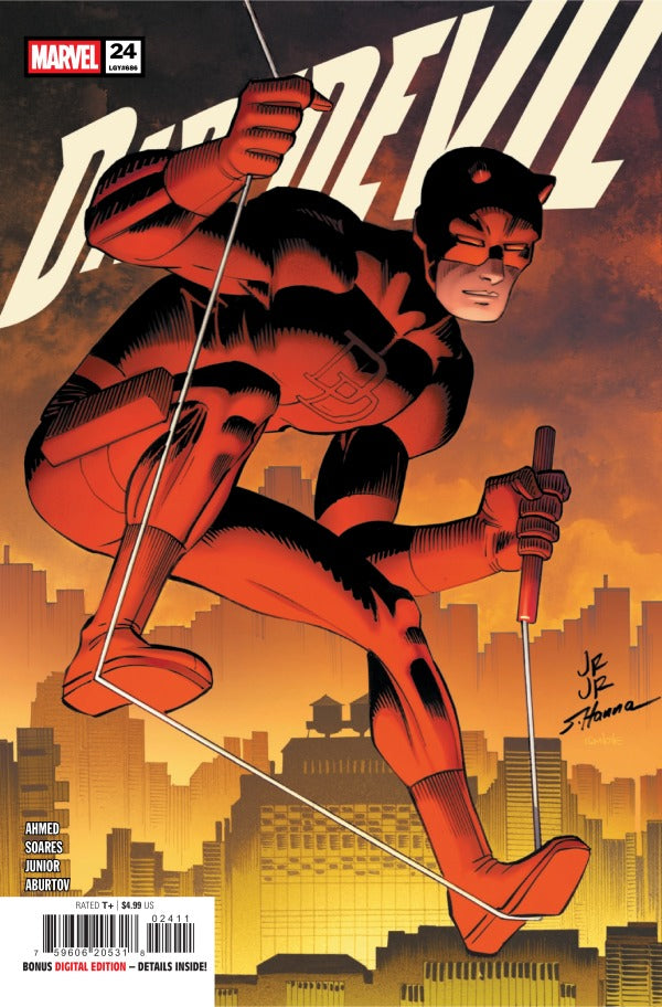 MARVEL COMICS DAREDEVIL #24
Comic book cover featuring a superhero in a red and black costume with a cityscape in the background.