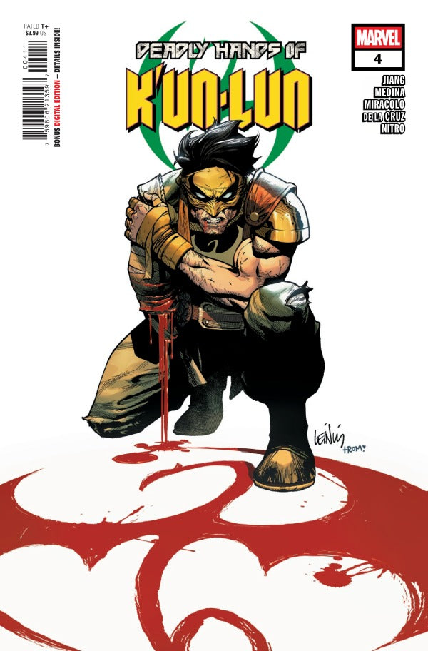 MARVEL COMICS DEADLY HANDS OF K'UN-LUN #4
Comic book cover of 'Deadly Hands of K'un Lun' featuring a character in a crouching pose with red bloodstains.