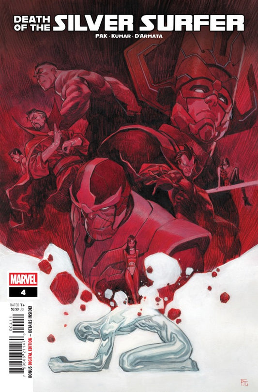 MARVEL COMICS DEATH OF SILVER SURFER #4
Comic book cover of 'Death of the Silver Surfer' with red and white color scheme