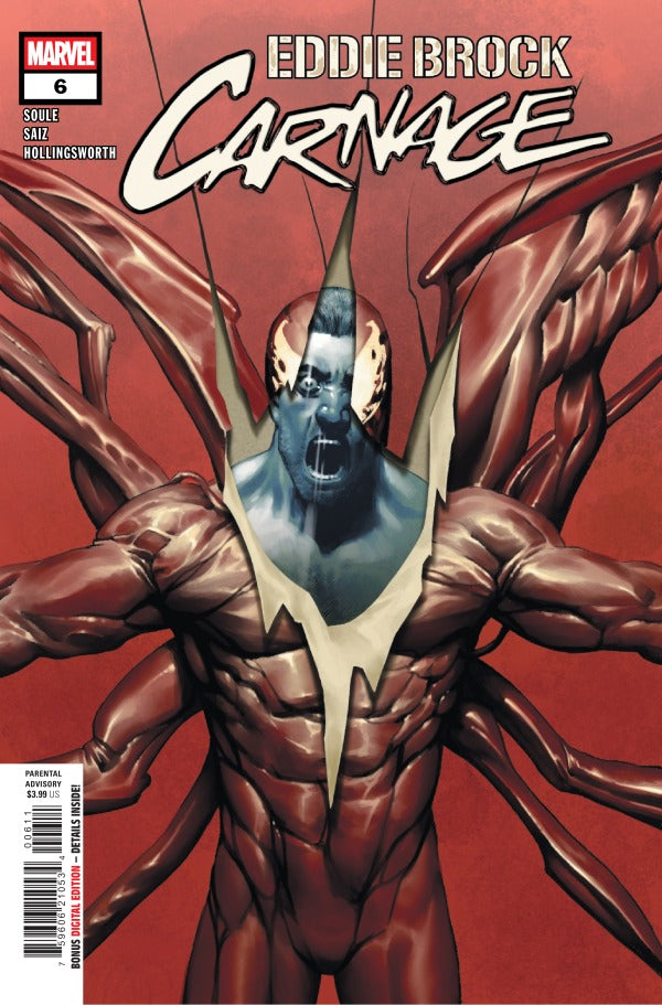MARVEL COMICS EDDIE BROCK CARNAGE #6
Comic book cover featuring Eddie Brock as Carnage with a red background