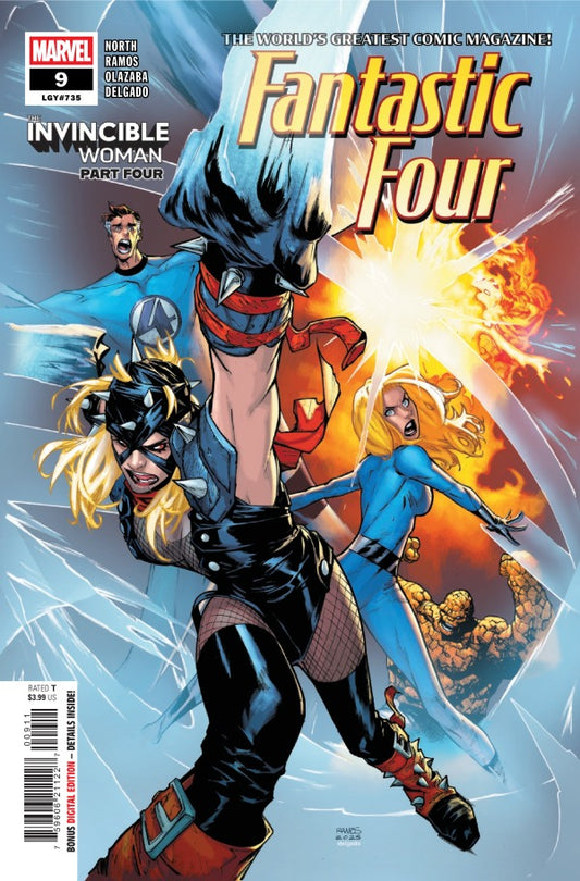 MARVEL COMICS FANTASTIC FOUR #9
Comic book cover featuring the Fantastic Four with a dynamic pose against a colorful background.