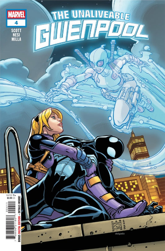 MARVEL COMICS GWENPOOL #4
Comic book cover of 'The Unaliveable Gwenpool' featuring a character in a superhero costume.