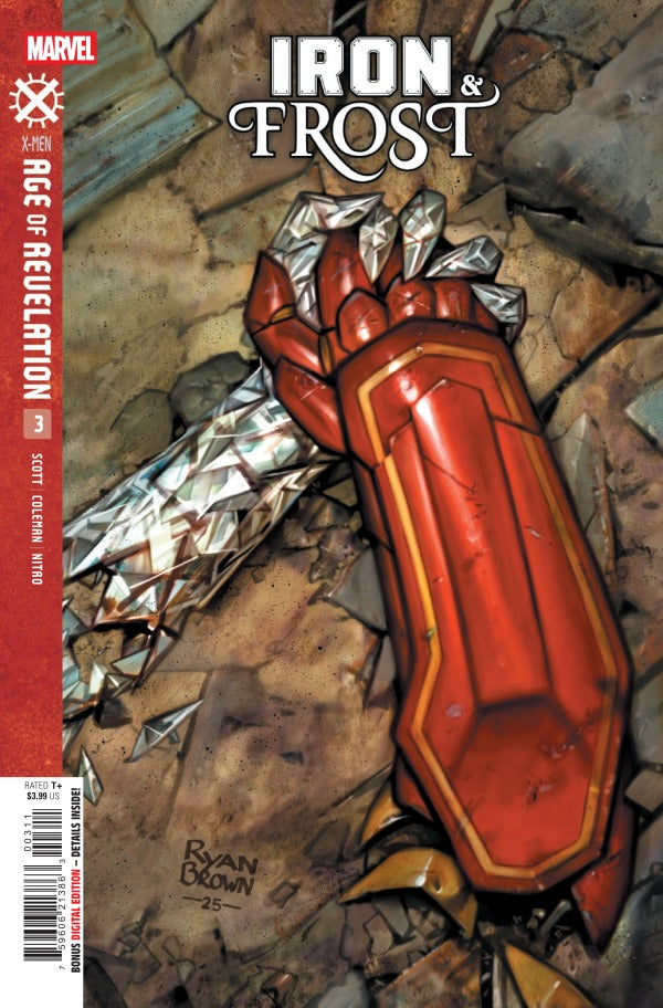 MARVEL COMICS IRON & FROST #3
Comic book cover of 'Iron & Frost' with a red and silver glove on a stone background.