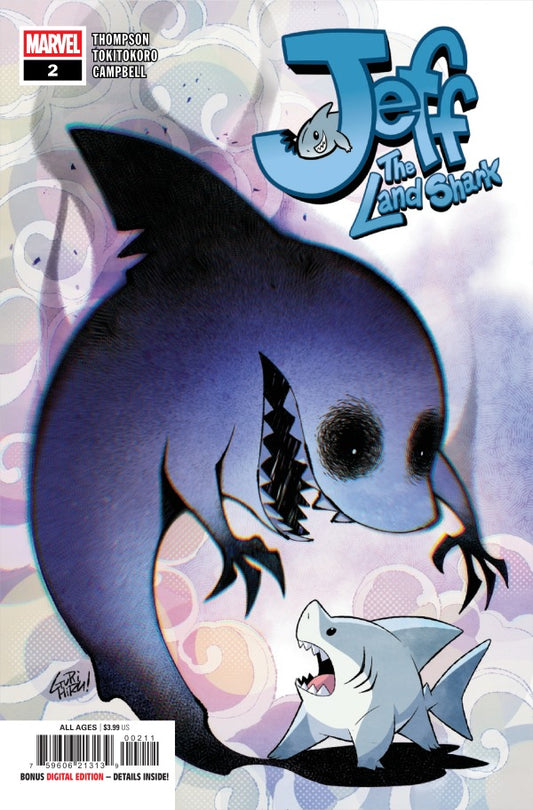 MARVEL COMICS  JEFF THE LAND SHARK #2
Comic book cover of 'Jeff the Land Shark' with a shark illustration on a colorful background.