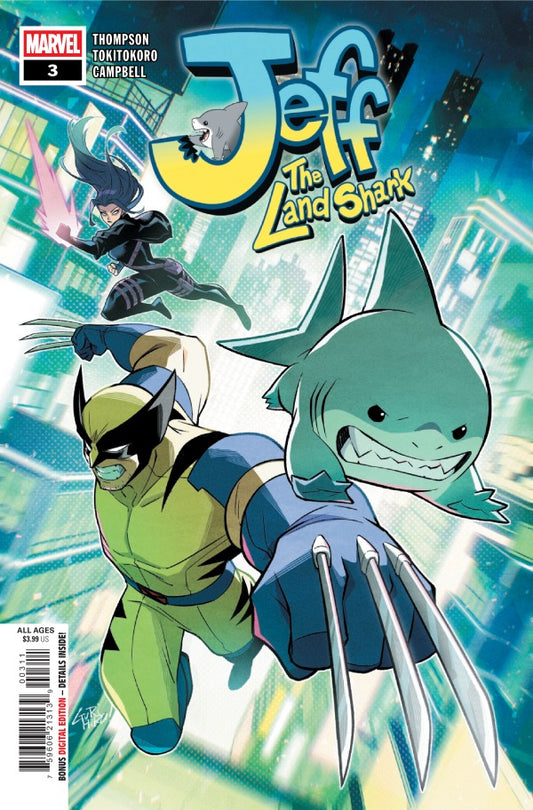 MARVEL COMICS JEFF THE LAND SHARK #3
Comic book cover featuring 'Jeff the Land Shark' with superhero and shark characters.