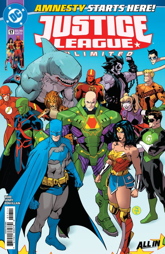 MARVEL COMICS JUSTICE LEAGUE UNLIMITED #17
Comic book cover featuring the Justice League with a shark character, titled 'Justice League Unlimited'.