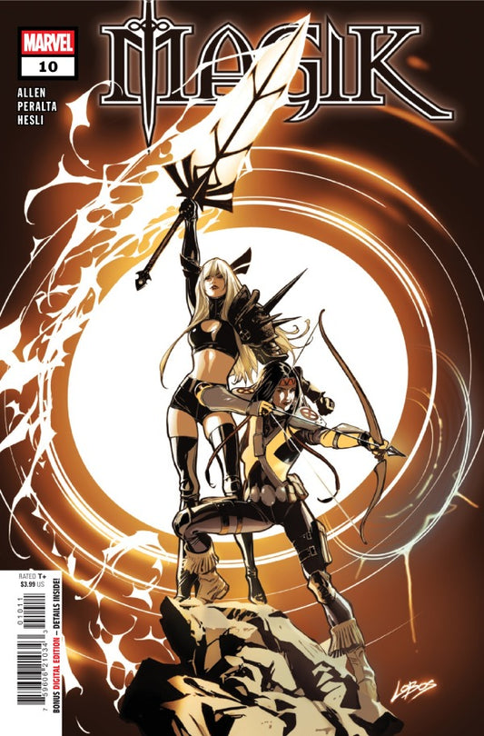 MARVEL COMICS MAGIK #10
Comic book cover featuring a warrior with a spear and bow, with 'Marvel' logo and 'Magik' title.