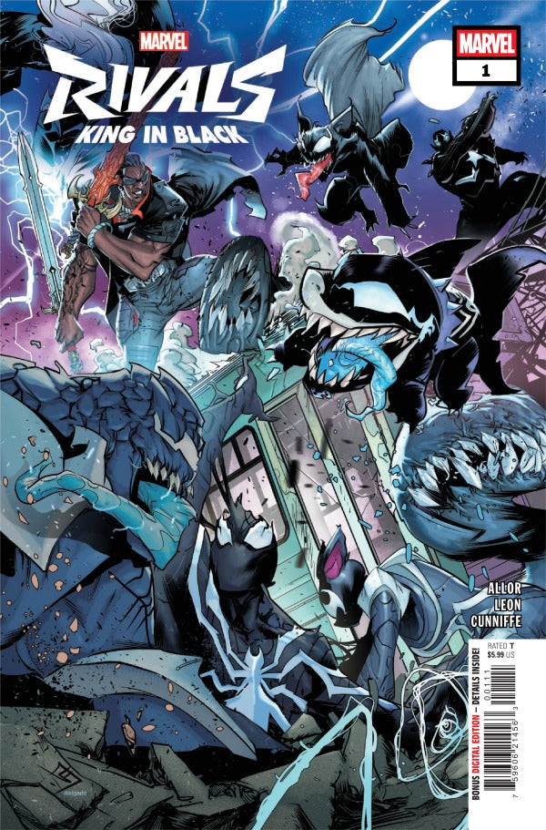 MARVEL COMICS MARVEL RIVALS: KING IN BLACK #1
Comic book cover featuring Marvel characters in a battle scene with 'Rivals: King in Black' title.