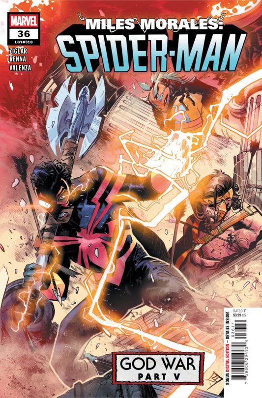 MARVEL COMICS MILES MORALES SPIDER-MAN #36
Comic book cover featuring Spider-Man in action with dynamic pose and vibrant colors.