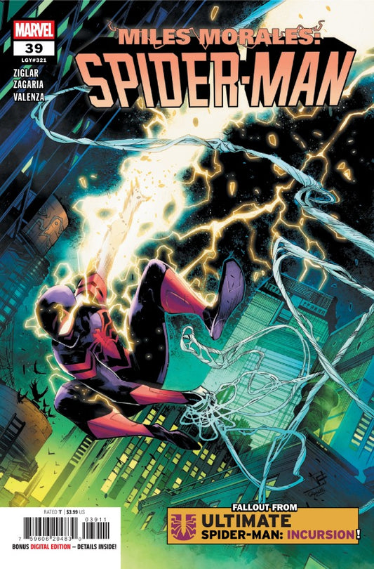 MARVEL COMICS MILES MORALES SPIDER-MAN #39
Comic book cover featuring Spider-Man in action with a cityscape background