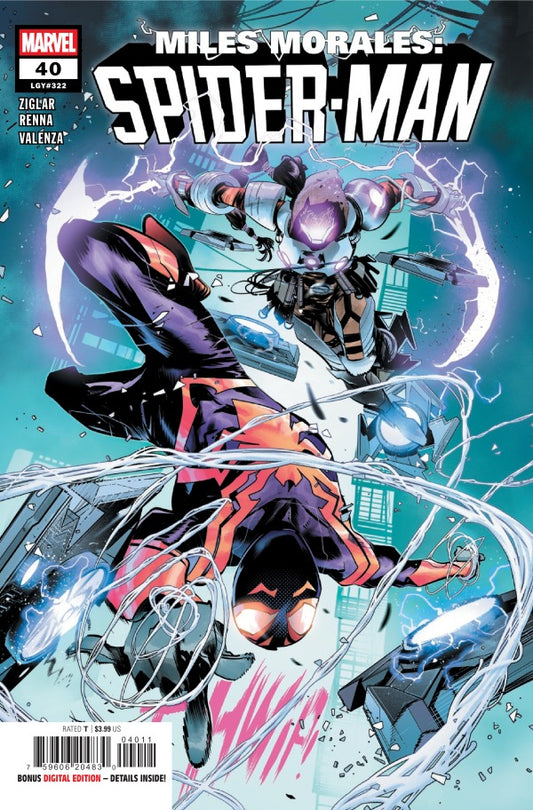 MARVEL COMICS MILES MORALES SPIDER-MAN #40
Comic book cover featuring Spider-Man in action with dynamic pose and superhero elements.