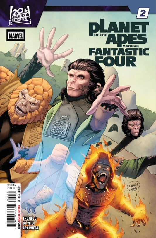MARVEL COMICS PLANET OF THE APES VS. FANTASTIC FOUR #2
Comic book cover featuring a ape character with flames and other apes in the background