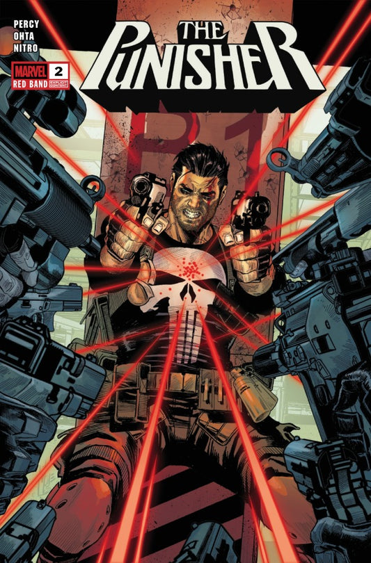 MARVEL COMICS PUNISHER RED BAND #2
Comic book cover featuring 'The Punisher' with guns and red laser beams.