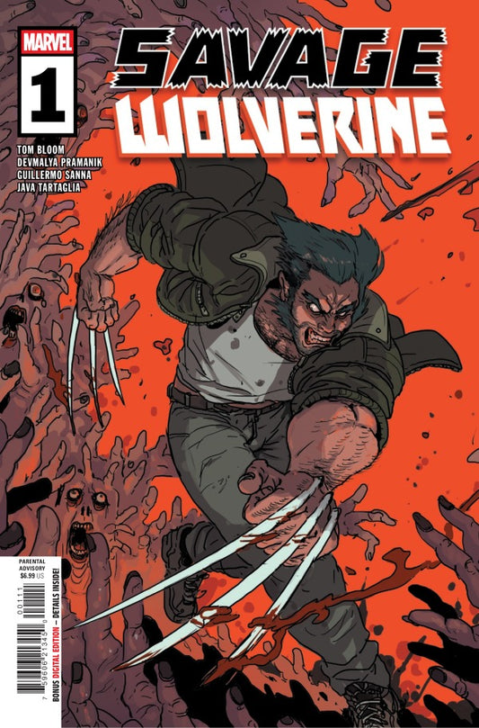MARVEL COMICS SAVAGE WOLVERINE #1
Comic book cover of 'Savage Wolverine' with a character being attacked on an orange background.