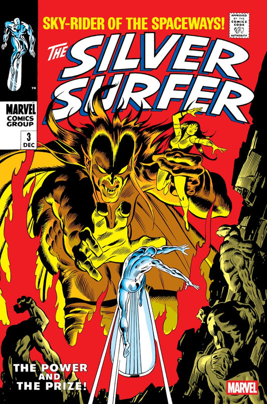 MARVEL COMICS SILVER SURFER #3 FACSIMILE EDITION 2026
Comic book cover featuring 'The Silver Surfer' with a red background and superhero design.