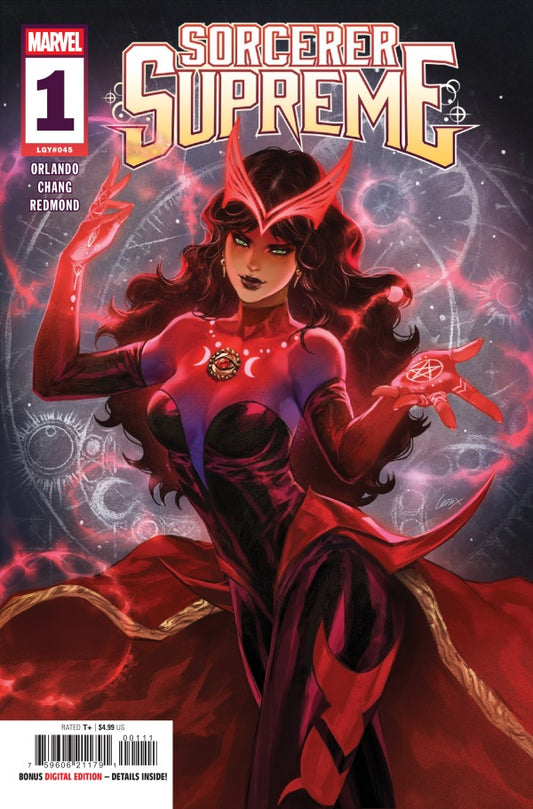MARVEL COMICS SORCERER SUPREME #1
Comic book cover of 'Sorcerer Supreme' featuring a character in a red and black outfit with mystical symbols.