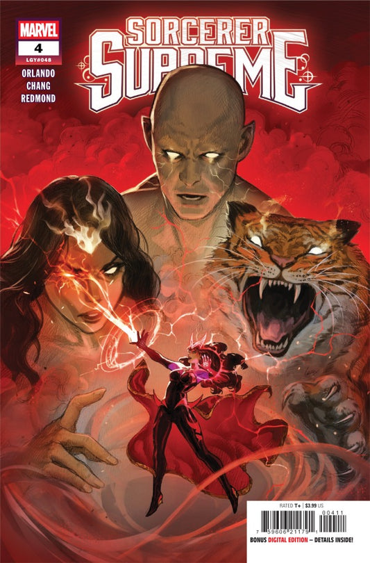 MARVEL COMICS SORCERER SUPREME #4
Comic book cover of 'Sorcerer Supreme' featuring a character with a tiger and another figure in the background.