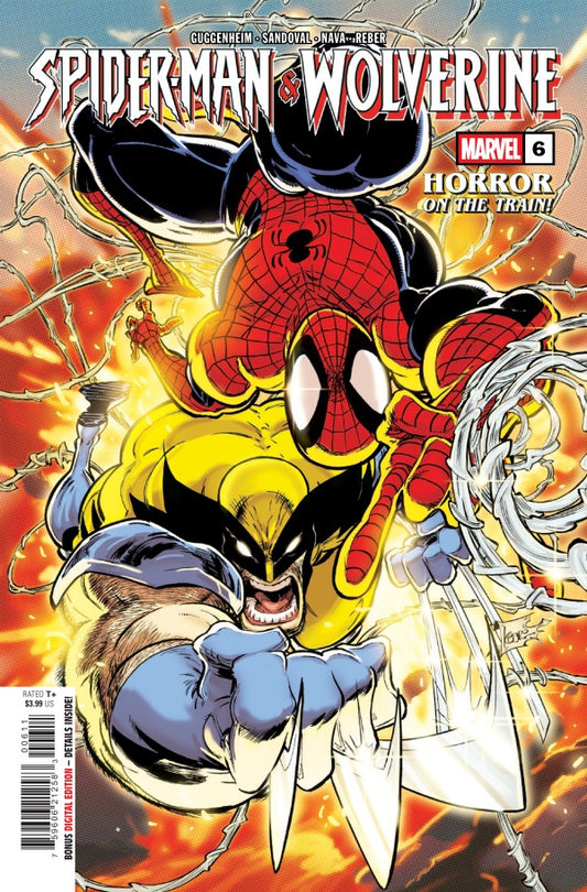 MARVEL COMICS SPIDER-MAN & WOLVERINE #6
Comic book cover featuring Spider-Man and Wolverine with fiery background