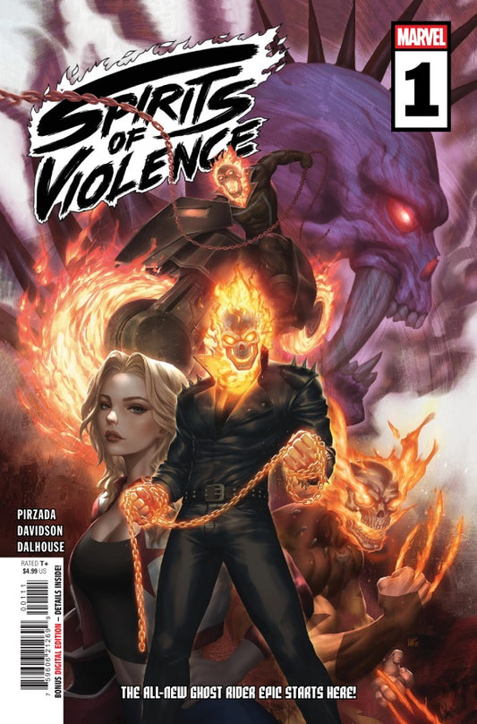 MARVEL COMICS SPIRITS OF VIOLENCE #1
Comic book cover titled 'Spirits of Violence' featuring a character with flames and a creature.