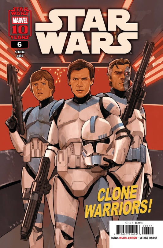 MARVEL COMICS STAR WARS #6
Comic book cover featuring characters from 'Star Wars' with the title 'Clone Warriors!'.