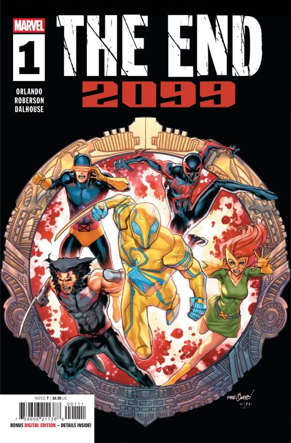 MARVEL COMICS THE END 2099 #1
Comic book cover featuring characters in action with 'The End 2099' title