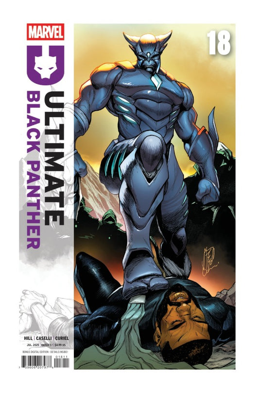 MARVEL COMICS ULTIMATE BLACK PANTHER #18
Comic book cover featuring a superhero in a dynamic pose with 'Marvel' branding.